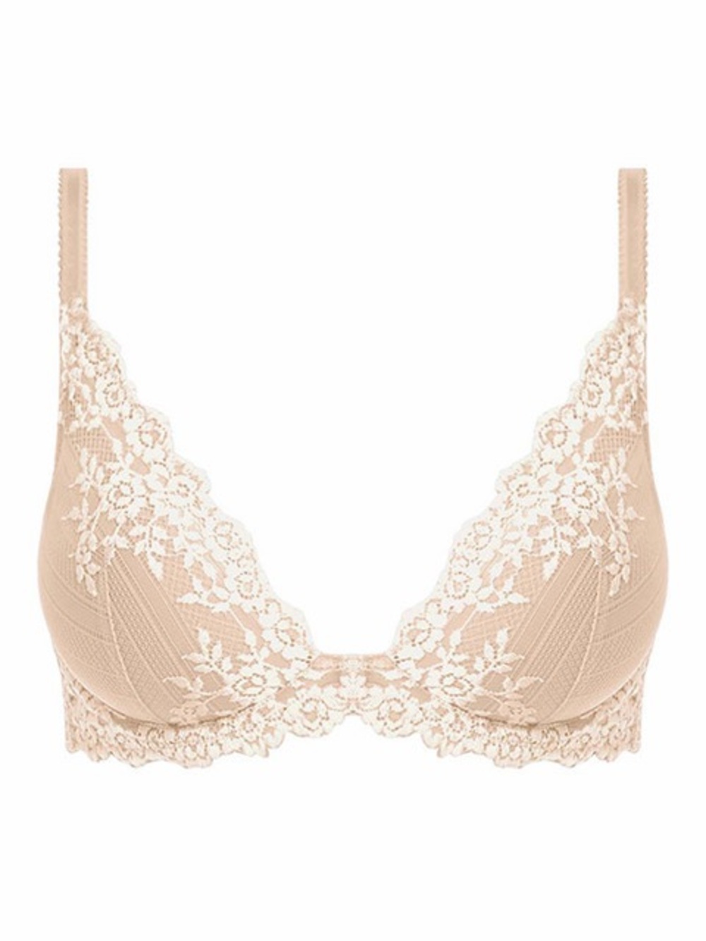 Wacoal Embrace Lace Plunge Underwire Bra with Floral Trim naturally nude/ivory